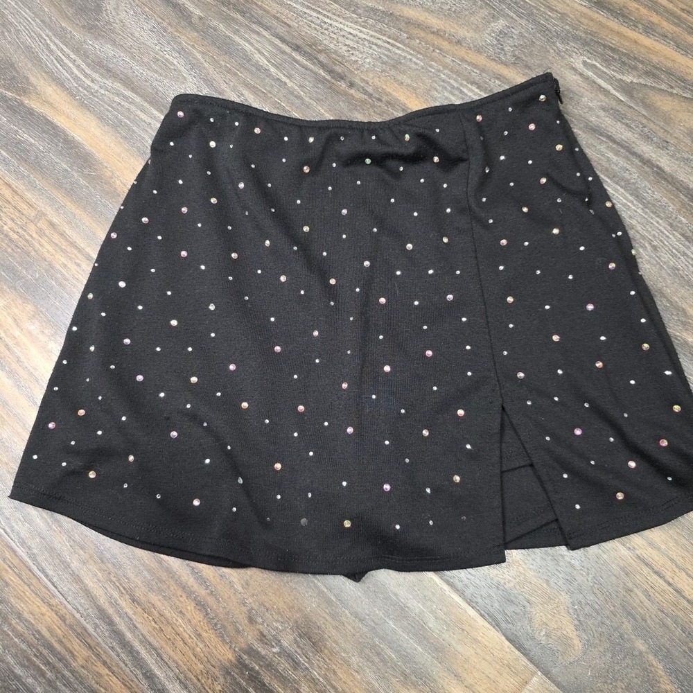 Wild Fable Black Rhinestone Mini Skort‎ Side Slit Small Sparkle Festival Rave